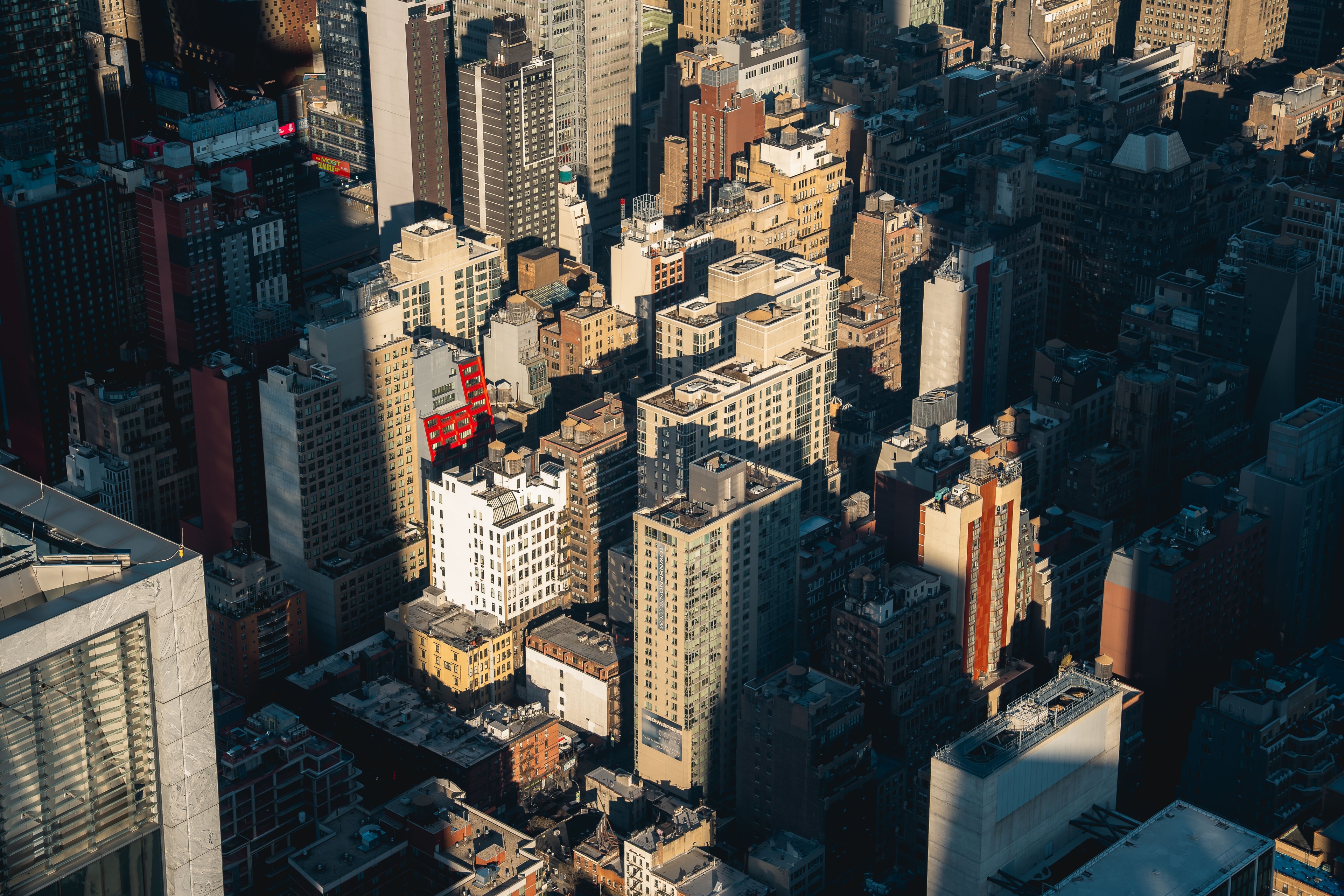 Aerial view of a dense urban skyline
